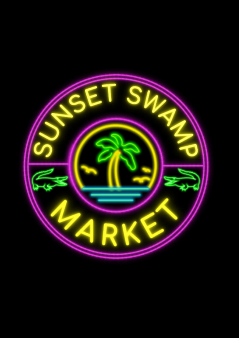 Neon Sign Sunset Swamp Market Logo Sunset Swamp Market logo in neon lights font, representing a Florida-based vintage resale brand specializing in antiques, kitschy collectibles, and groovy MCM decor.